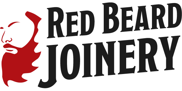 Red Beard Joinery logo featuring a red bearded face silhouette with bold black lettering